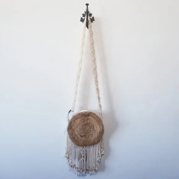 STUNNING ALEX MAX BOHO FRINGE ROUND CROSSBODY BAG - BEADED AZTEC DESIGN - BNWOT - Picture 6 of 8